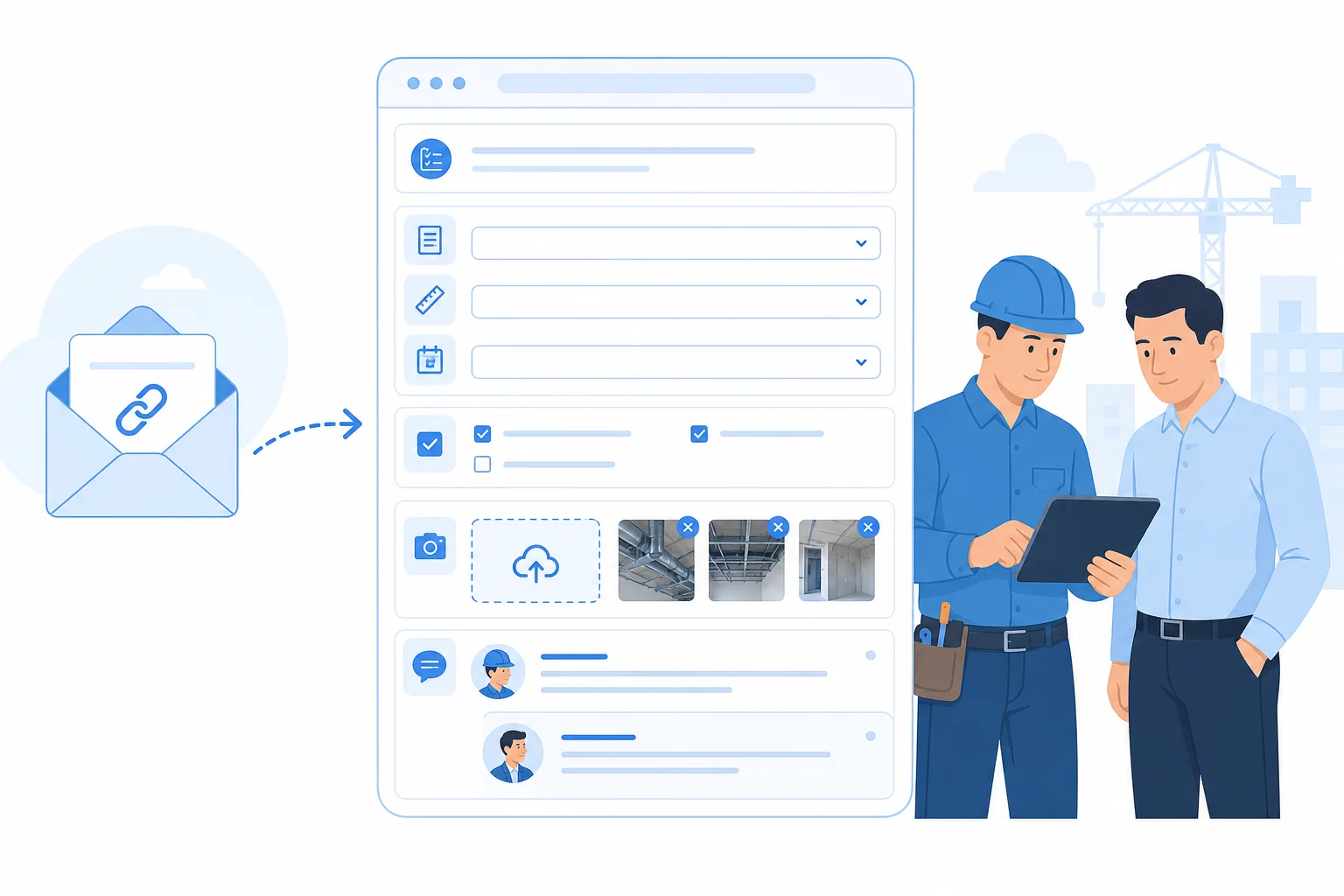 Scope clarification intake form shared between a trades company and general contractor